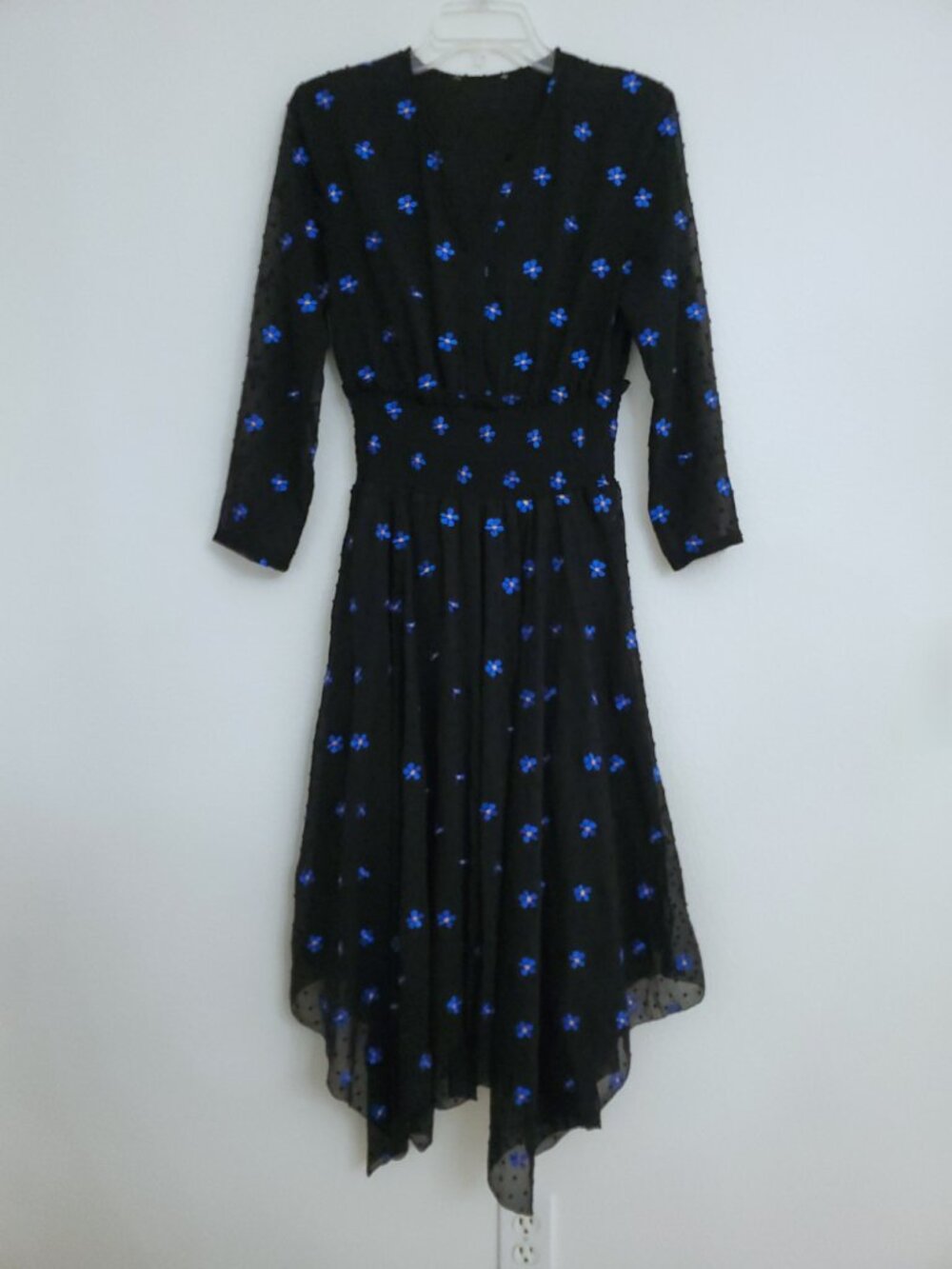 Maje Swiss Dot Floral Blue Daisy Embroidered Chiffon Dress - Picture 3 of 15